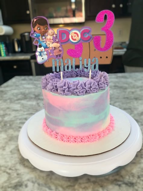 Doc Mcstuffins 3rd Birthday, Doc Mcstuffins Birthday Party Ideas Cake, Doc Mcstuffins Cake Topper, Dr Mcstuffins, Doc Mcstuffins Birthday Cake, Doc Mcstuffins Birthday Party Ideas, Watercolour Cake, Christian Cakes, Dino Birthday Cake