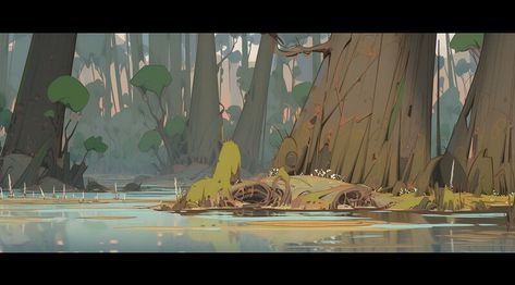 ArtStation - Stinking swamp, Yami-Yami Landscape Drawing Tutorial, Game Art Environment, Yami Yami, Composition Painting, Landscape Concept, Background Drawing, Landscape Artwork, Artwork Pictures, Landscape Drawings