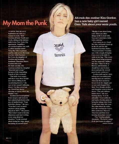 kat¡! on Instagram: “happy mother's day <3 kim gordon for spin magazine — 1994 📸 chris cuffaro” Kim Gordon 90s, New Baby Girl Names, Spin Magazine, Veruca Salt, Kim Gordon, Women Feminism, 23 And Me, Women Of Rock, Collage Scrapbook