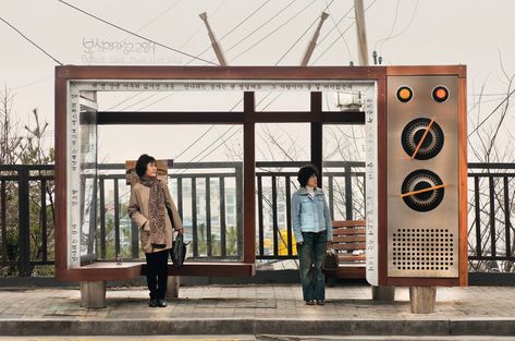 The Stark Difference Between North And South Korea In 10 Stunning Photos Bus Stop Design, Retro Bus, Bus Shelters, Sou Fujimoto, Santiago Calatrava, Urban Furniture, Guerilla Marketing, Photographs Of People, Street Furniture