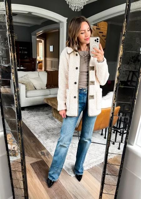 Selección de Teddy sherpa jacket de LTK How To Wear Sherpa Jacket, Patent Boots, Teddy Jacket, Sherpa Jacket, Boots Fall, How To Style, Jacket Outfits, Wide Leg Jeans, Mid Length