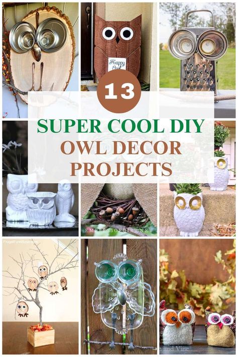 These DIY owl decor projects are the coolest inspiration I've seen. The ideas included upcycled ideas and also new crafts. Diy Wooden Owl Wood Crafts, Wooden Owls Diy, Wooden Owls Diy Ideas, Diy Owl Decor, Owl Crafts For Adults, Owl Crafts Diy, Diy Owl Ornaments, Owls Crafts, Owl Diy