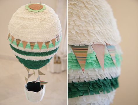 Hot air balloon Pinata  ready to ship by pinatafun on Etsy, €23.00 Paper Mache Pinata, Hot Air Ballon Party, Balloon Pinata, Piñata Ideas, Fun Party Themes, Fun Baby Shower Games, Balloon Party, Homemade Baby, Baby Shower Planning