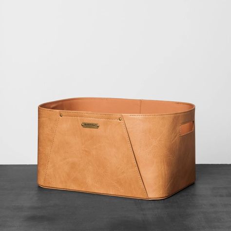 Faux Leather Storage Bin Metal Storage Bins, Hearth And Hand With Magnolia, Diy Blanket Ladder, Hearth & Hand With Magnolia, Leather Storage, Leather Anniversary, Leather Decor, George Nelson, Hearth And Hand