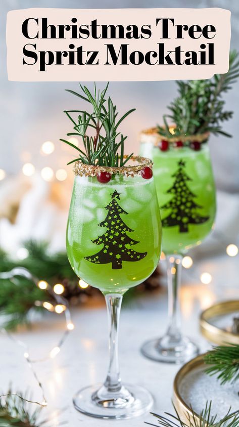 "Celebrate the season with our delightful Christmas Tree Spritz Mocktail Recipe! This festive spritz is the perfect addition to your holiday drink recipes, offering a refreshing non-alcoholic beverage option for all ages. Ideal for Christmas party drinks, this winter cocktail alternative combines seasonal flavors to elevate your celebrations. Enjoy this vibrant and cheerful mocktail at your next gathering and spread the holiday cheer!" Best Christmas Cocktails Recipes, Mocktails Non Alcoholic Christmas, Mocktail Christmas, Christmas Party Drinks Alcohol, Christmas Dessert Drinks, Fun Christmas Cocktails, Spritz Mocktail, Fun Christmas Drinks, Easy Holiday Drinks