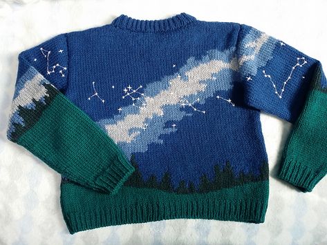 . The perfect pullover for cozy winter nights. Wear it with jeans or leggings and boots. #knitwear #winterfashion #handmade . #Night_Sky_Cardigan #Crochet_Space_Sweater #Knit_Sweater_Pattern_Colorwork #Crochet_Graphic_Sweater_Pattern Picture Knitting Patterns, Space Knitting Pattern, Night Sky Crochet, Colorwork Sweater Knitting Pattern, Colorwork Knitting Charts, Intarsia Knitting Patterns, Crochet Intarsia, Intarsia Knitting Charts, Pullover Sweater Knitting Pattern