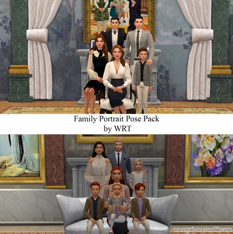 Family Portrait Pose Pack | WRT on Patreon Sims 4 Decades Challenge, Royal Family Portrait, Sims 4 Traits, Sims 4 Family, 4 Poses, Sims Packs, Family Portrait Poses, The Sims 4 Packs, Sims 4 Toddler