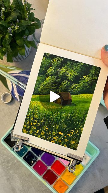 𝓝𝓮𝓰𝓲𝓷 𝓐𝓻𝓶𝓸𝓷 on Instagram: "⭐️Tutorial on my YT channel ⭐️
Painting a green summer landscape in Gouache 🌿🎨
#himigouache #painting #art #sketchbook #watercolor" Channel Painting, Gouache Tutorial, Sketchbook Watercolor, Instagram Tutorial, Yt Channel, Summer Landscape, Art Sketchbook, Painting Art, Sketch Book