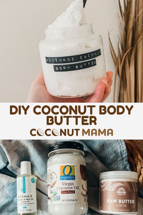 Give your skin a treat with this silky Homemade Coconut Body Butter! With just a few ingredients, you can enjoy luxurious hydration that you made yourself! Shea Butter And Coconut Oil Body Butter Lotion Recipe, Homemade Lotion With Coconut Oil, Whipped Coconut Oil Body Butter, Coconut Oil Lotion Recipe, Body Lotion Recipes, Coconut Body Lotion, Coconut Oil Body Butter, Whipped Body Lotion, Coconut Oil Body Lotion