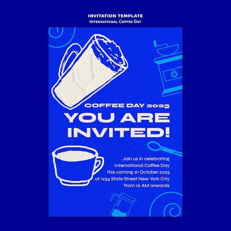 Free PSD international coffee day invit... | Free Psd #Freepik #freepsd #coffee-day #coffee-brand #coffee-branding #drink-template Coffee Invitation, International Coffee Day, Street Coffee, International Coffee, Coffee Brand, Coffee Day, State Street, Graphic Designing, Coffee Branding