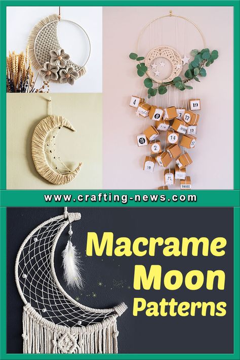 Dream Catcher Patterns, Decor Stand, Macrame Plant Hanger Tutorial, Moon Dreamcatcher, Simple Macrame, Moon Crafts, Macrame Dream Catcher, Dream Catcher Craft, Macrame Wall Hanging Diy