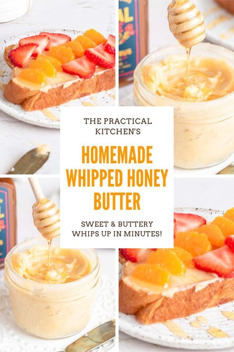 homemade whipped honey butter. Toast With Fruit, Whipped Honey Butter, Honey Butter Biscuits, Homemade Honey Butter, Flavored Butter Recipes, Butter Recipes Homemade, Butter At Home, Honey Butter Recipe, Cornish Hen