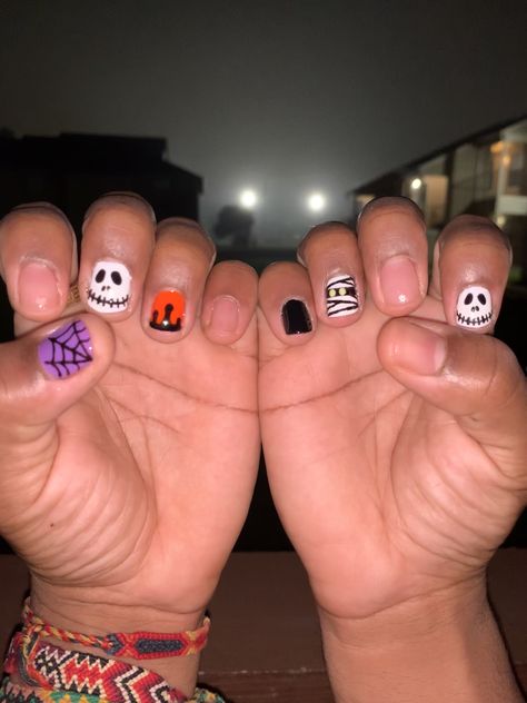 Men’s Halloween Nail, Short Natural Nail Halloween Designs, Male Halloween Nails, Mens Halloween Nails, Men Halloween Nails, Men’s Halloween Nails, Halloween Nails For Men, Halloween Nails Men, Halloween Manicure Short Nails