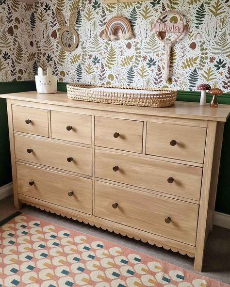 Ikea Hemnes Drawers, Ikea Hack Vanity, Hemnes Drawers, Accent Wall Diy, Ikea Hemnes Hack, Green Accent Wall, Ikea Dresser Makeover, Ikea Hemnes Dresser, Hemnes Dresser