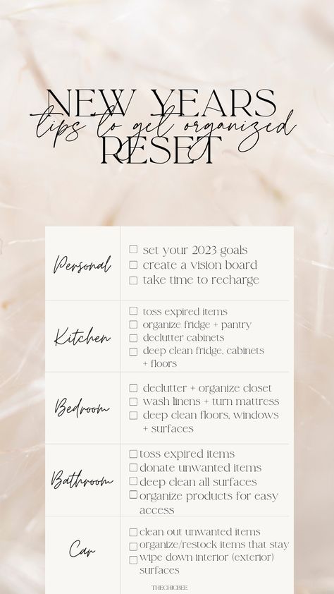 Your New Year Organization Refresh List! New Year Deep Cleaning, New Year Declutter, New Year Checklist, Bedroom Deep Clean, New Year Organization, Bathroom Deep Clean, Days Of The New, Room Checklist, Windows Surface