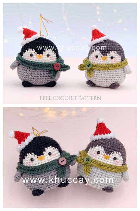 Crochet Christmas Ornaments Free, Crochet Penguin, Crochet Tree, Penguin Pattern, Crochet Xmas, Pola Amigurumi, Crochet Ornaments, Crochet Amigurumi Free, Holiday Crochet