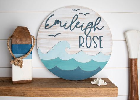 Wave Sign, Beach Themed Nursery, Nursery Coastal, Ocean Nursery Decor, Beach House Sign, Diy Projects To Make And Sell, Coastal Nursery, Beach Nursery, Baby Door Hangers