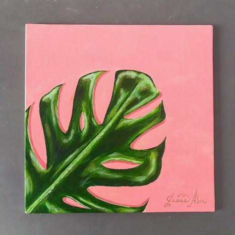 Monstera Painting Easy, Acrylic Monstera Leaf Painting, Monstera Leaves Painting, Painting Monstera Leaves, Monstera Painting Acrylic, Acrylic Painting Plants, Easy Plant Painting, Leaves Painting Acrylic, Monstera Plant Painting