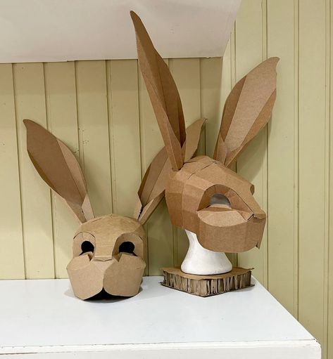 DIY CARDBOARD BUNNY RABBIT HEAD Cardboard Rabbit, Cardboard Animal Head, Hare Mask, Cardboard Animals, Cardboard Costume, Easter Bunny Costume, Cardboard Mask, Rabbit Costume, Bunny Mask