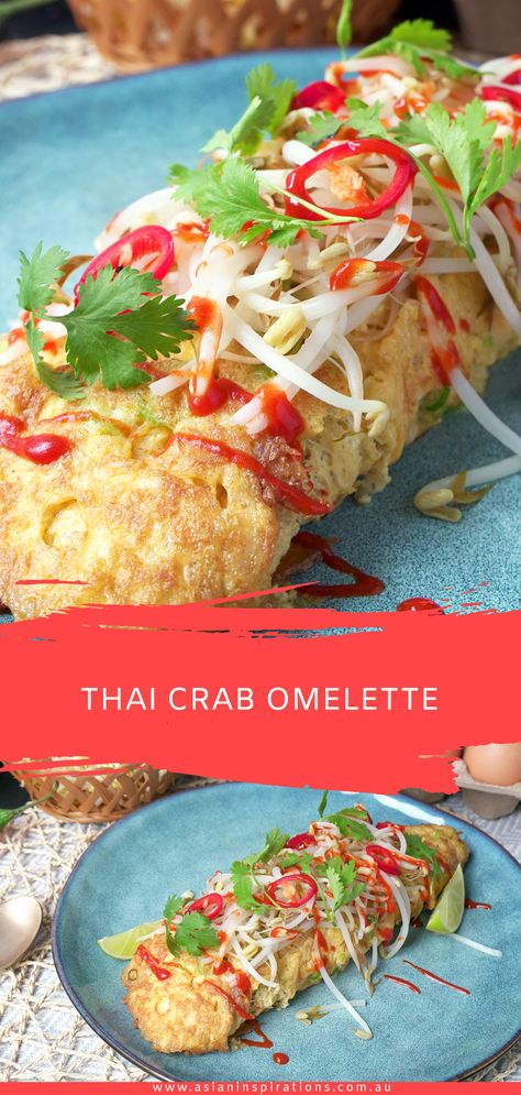 Crab Omelette Thai, Crab Omelette Recipe Breakfast, Thai Crab Omelette Recipe, Thai Omelette Recipe, Seafood Omelette Recipe, Thai Eggs, Crab Stick Recipe Ideas, Seafood Omelette, Crab Omelette Recipe