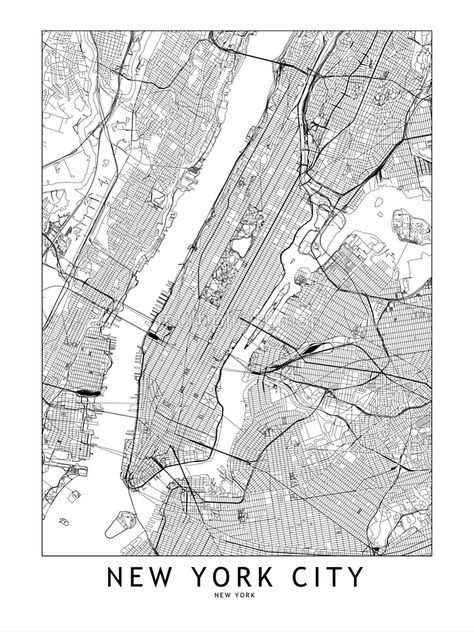 "New York White Map" Poster by multiplicitymap | Redbubble Norwegian Chocolate, Vector Digital Art, Map Of Manhattan, City Black And White, Map Of New York City, Maps Aesthetic, Map Black And White, Nyc Map, Retro Map