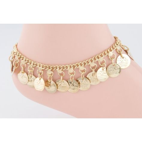 Gold Anklet with Row of Coins: Clothing (32 BRL) ❤ liked on Polyvore featuring jewelry, bracelets, belly dancer, accessories, necklaces, gold jewellery, yellow gold anklet, coin jewelry, yellow gold jewelry and coin jewellery Gold Coin Jewelry, Coin Anklet, Coin Jewellery, Anklet Gold, Accessories Necklaces, Belly Dance Jewelry, Anklet Designs, Coin Design, Belly Dancer