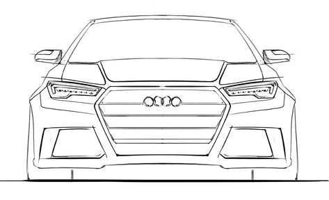 Car Front View Drawing, Front View Drawing, Car Drawing Sketches, Cars Convertible, Simple Car Drawing, Mustang Drawing, Car Drawing Easy, Cars Sketch, Car Front View