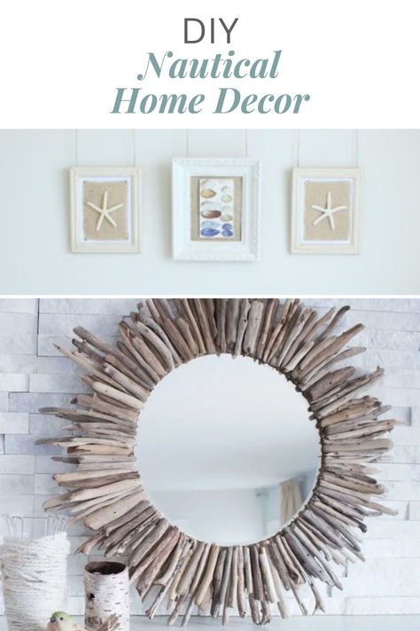 Bring the beach to your home with these easy DIY nautical decor ideas. From anchors to seashells, these projects will give your space a coastal makeover. Perfect for anyone who loves the ocean! Driftwood Candle Holders Diy, Coastal Porch, Beach Porch, Diy Nautical Decor, Diy Nautical, Coastal Lamp, Driftwood Candle Holders, Driftwood Candle, Driftwood Mirror