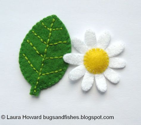 Bugs and Fishes by Lupin: How To: Make a Mini Felt Leaf & Daisy Felt Leaf, Felt Ideas, Felt Leaves, Felt Embroidery, Felting Tutorials, Felt Patterns, Felt Brooch, Felt Diy, Fabric Projects