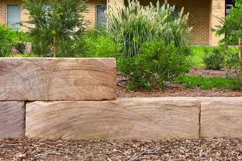 Small Bushes For Landscaping, Bushes For Landscaping, Sandstone Facade, Small Retaining Wall, Retaining Wall Construction, Rock Retaining Wall, Stone Walls Garden, Retaining Wall Blocks, Trees For Front Yard