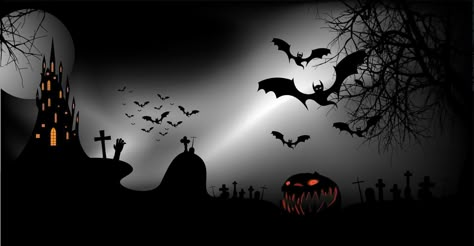 Halloween party banner, spooky dark background, silhouettes of characters and scary bats with gothic haunted castle, horror theme concept, scary pumpkin and dark graveyard, vector templates Horror Youtube Banner, Dark Youtube Banner, Halloween Youtube Banner, Horror Template, Spooky Halloween Pfp, Scary Banner, Horror Banner, Dark Graveyard, Halloween Camera