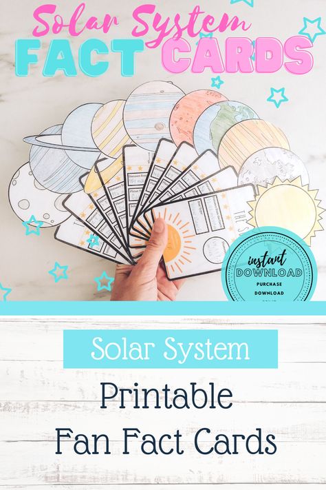 Printable Fact Fan Cards for your students to write on as they learn about each of the planets in our solar system! Solar System Facts, Outer Space Planets, Planet Sun, Space Planets, The Planets, Cards Printable, Our Solar System, Sun And Moon, Printable Cards