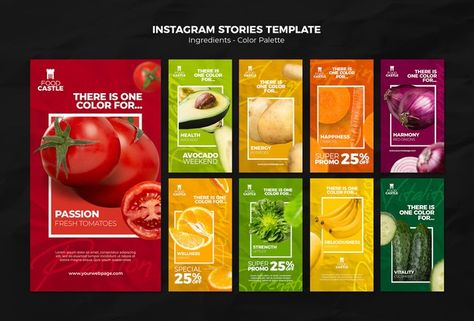 Instagram stories collection with vibran... | Premium Psd #Freepik #psd #template World Vegetarian Day, Vegan Juice, Vegetarian Day, Japanese Food Traditional, Fruit Company, Vegetable Shop, Organic Fruits And Vegetables, Food Banner, About Instagram