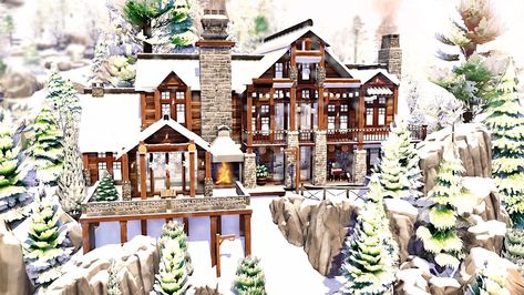 Sims 4 Winter Lodge, Winter Lodge Minecraft, Sims 4 Mountain Lodge, Winter Cabin Sims 4, Winter Cabin Floor Plans, Sims 4 Ski Lodge, Sims Winter House, Sims 4 Lodge, Sims 4 Mountain House