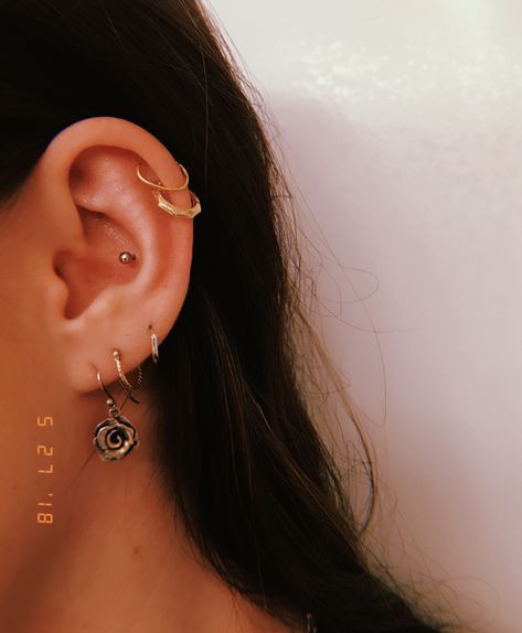 Double Cartilage, Helix Ring, Grunge Jewelry, Fancy Earrings, Lobe Piercing, Conch Piercing, Helix, Conch, Tattoos And Piercings