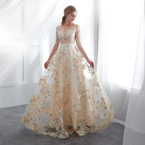 Half Sleeve Wedding Dress, Kelly Brown, Formal Ball Gown, Floral Prom Dresses, Wedding Dress Belt, Wedding Dresses With Flowers, Lace Prom Dress, Long Evening Gowns, Beauty Dress