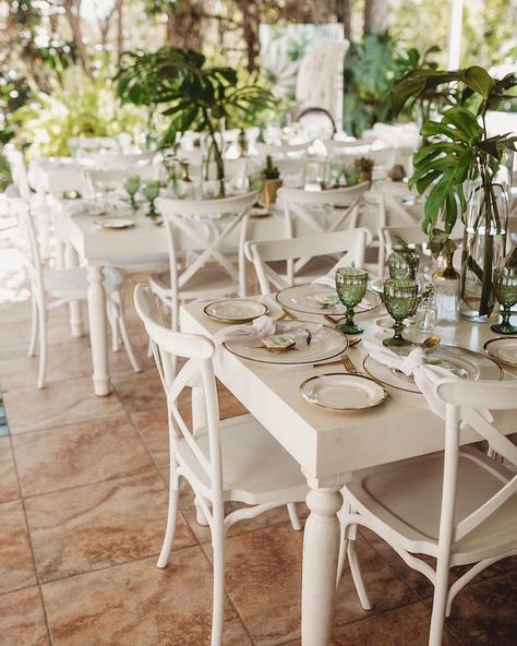 White Tables, Harare Zimbabwe, Crystal Goblets, Tropical Baby Shower, Gold Color Palettes, Gold Flatware, Crossback Chairs, Baby Shower Brunch, Cookie Favors