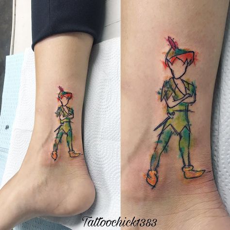 Peter Pan Tattoo Color, Peter Pan Tattoos, Peter Pan Drawing, Peter Pan Flying, Pan Tattoo, Peter Pan Tattoo, Flying Tattoo, Female Tattoo Artists, Friendship Tattoos