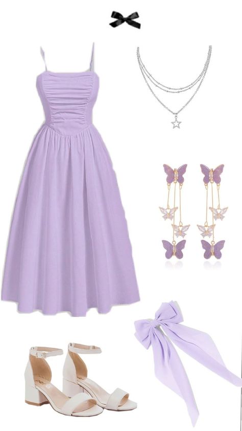 Cute Purple Dresses Casual, Purple Fits Aesthetic, Cute Purple Outfits, Simple Purple Dress, Purple Dress Aesthetic, Purple Dress Casual, Light Purple Dress, Character Clothes, Belly Shirts