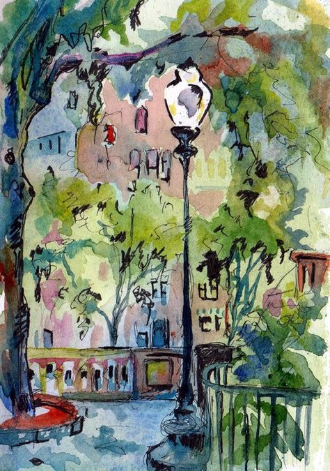 Ink painting Ideas For Inspiration (45) Scene Art, 수채화 그림, City Park, Urban Sketchers, Alcohol Ink Painting, Art Et Illustration, Alcohol Ink Art, Original Landscape Painting, Watercolor Inspiration