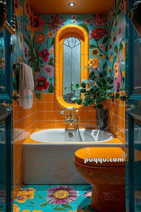 Funky Bathroom Ideas, Urban Bathroom, Estilo Kitsch, Funky Bathroom, Stunning Bathrooms, Art Bathroom, Bathroom Colors, Beautiful Bathrooms, Dream House Decor