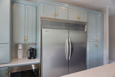 Charming Kitchen featuring Blue Green Cabinets with Brushed Gold Accents - Cabinets.com Haze Cabinets, Blue Green Cabinets, Brushed Gold Fixtures, Discount Cabinets, Blue Cabinet, Order Kitchen, Charming Kitchen, Gold Fixtures, Cabinet Color