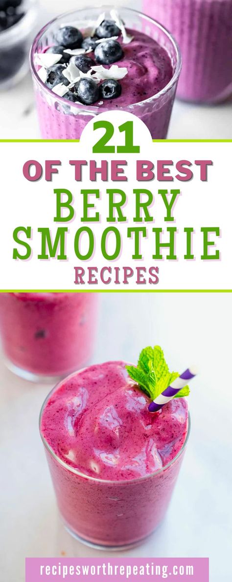 The best berry smoothie recipes! From blueberry banana to berry smoothie bowls, all of these are bursting with sweet berry flavor and made with simple ingredients. Easy to make, these are perfect for breakfast, lunch, or a snack! While I love a good fruit smoothie recipe, these berry smoothies are some of the best I've ever tasted! Berry Smoothies, Fruit Smoothie Recipe, Gluten Free Brunch Recipes, Blueberry Smoothie Recipe, Healthy Brunch Recipes, Berry Smoothie Recipe, Easy Healthy Smoothies, Protein Smoothie Recipes, Berry Juice