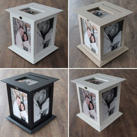 Picture Frame Card Box Diy, Photo Card Box, Diy Card Box, Money Box Wedding, Picture Frame Crafts, Grad Party Decorations, Gift Card Boxes, Wedding Centerpieces Diy, Card Box Wedding