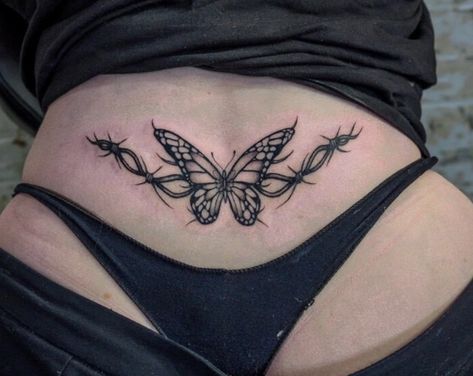 Butterfly Tattoo Tramp Stamp, Tattoo Lower Stomach, Tattoo Tramp Stamp, Tattoo Baddie, Simple Hand Tattoos, Lower Back Tattoo, Butterfly Hand Tattoo, Tramp Stamp Tattoos, Waist Tattoos