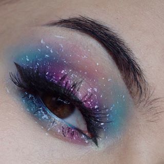 Image may contain: one or more people and closeup Eye Makeup For Party, Makeup Looks For Work, Star Halloween Costume, Color Guard Makeup, Colorful Eyeshadow Looks, Mac Eye Makeup, Guard Makeup, Galaxy Eyeshadow, Bridal Lashes