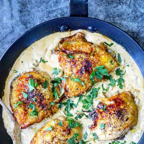 delicious chicken thighs in a creamy mustard sauce. – The 2 Spoons Ina Garten Chicken Thighs With Creamy Mustard Sauce, Ina Garten Lemon Chicken, Creamy Chicken Thighs, Cutlet Recipes, Chicken Curry Recipe Easy, Creamy Mustard Sauce, Recipe Using Chicken, Cutlets Recipes, Roasted Chicken Thighs