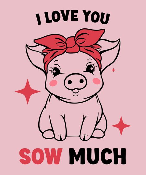 Cute Piglet With Red Headscarf: I Love You Sow Much - Pig Puns available on @Redbubble Red Headscarf, Pig Puns, Cute Piglets, Funny Pigs, Pig Cartoon, Cute Little Drawings, Love Notes, Pigs, Head Scarf