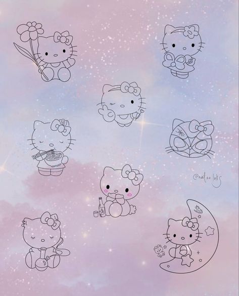 Dainty Hello Kitty Tattoo, Hello Kitty Sister Tattoos, Fine Line Hello Kitty Tattoo, Hello Kitty Fine Line Tattoo, Sanrio Flash Tattoo, Hello Kitty Flash Tattoo, Cecilia Tattoo, Sanrio Tattoo Small, Sanrio Tattoos