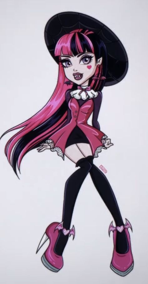 Monster High Characters Cosplay, Monster High Doll Makeup, Monster High Artstyle, Monster High Outfits Draculaura, Monster High Draculaura Drawing, Draculaura Full Body Pic, Draculora Monster High Costume, Dracula And Clawdeen, Monster High Characters Outfits